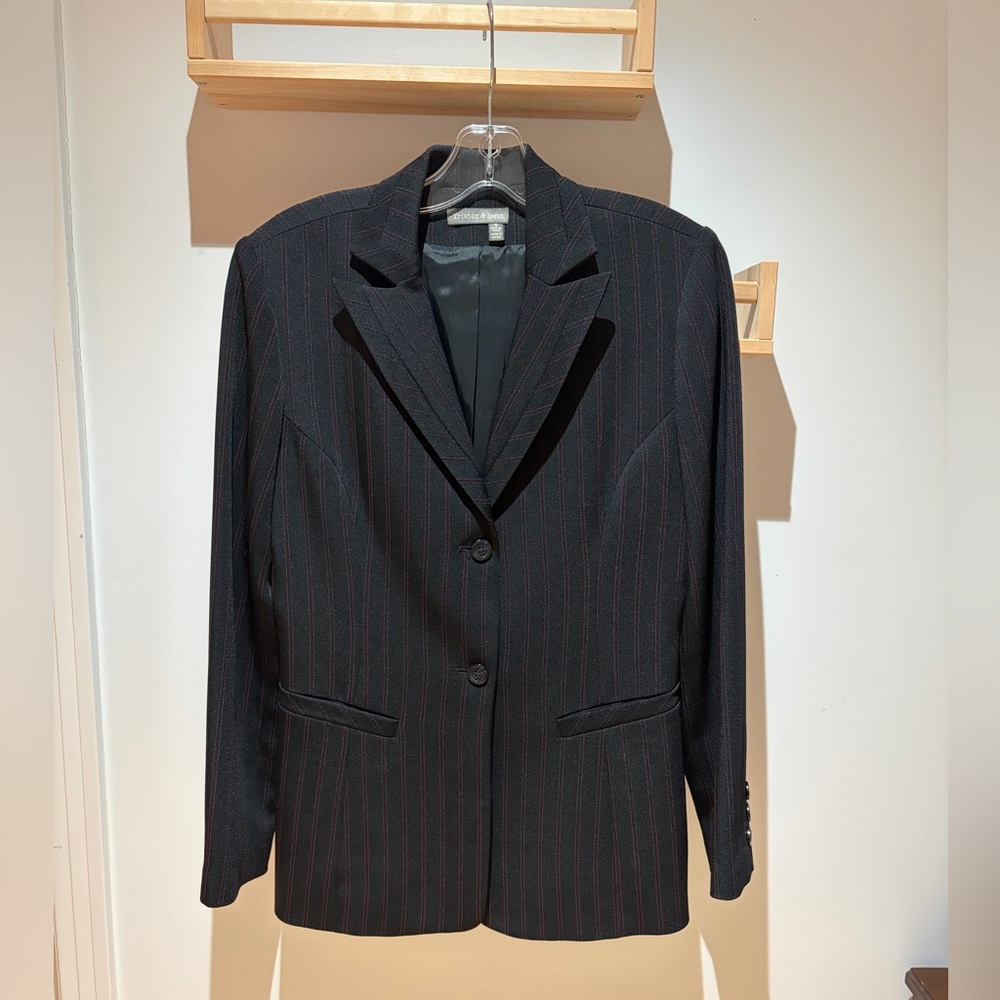 Women's Pinstripe Two-Button Blazer - Black with Red Pinstripes